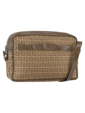 Authentic FENDI Zucchino Canvas Shoulder Bag PVC Brown Gold